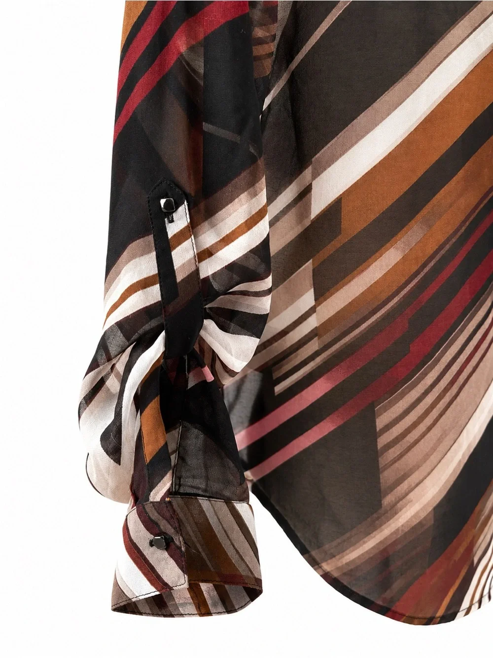 La Château Abstract Sheer Blouse Medium | Roll Tab Sleeve Career Chic Top - Picture 7 of 8